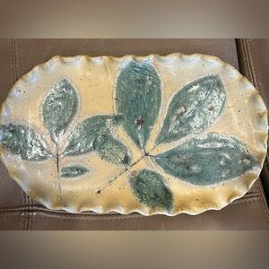 Studio Art Pottery Leaf Design Serving Tray Small Dish, Signed By Artist.